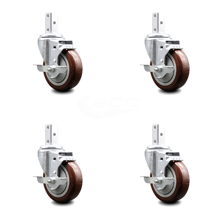 SERVICE CASTER 4 Inch Maroon Poly Wheel Swivel 3/4 Inch Square Stem Caster Set with Brake SCC SCC-SQ20S414-PPUB-MRN-TLB-34-4
